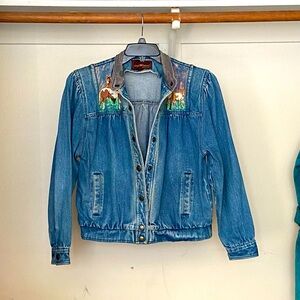 Vintage 80s Sergio Valente Blue Denim Jacket with painted Horses.